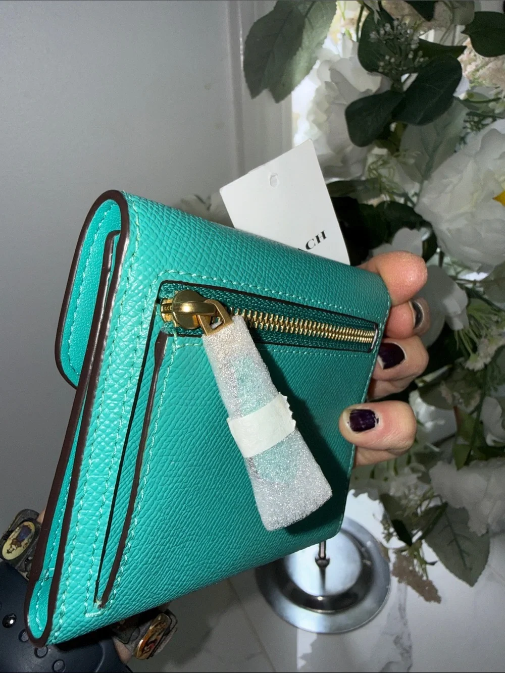 Coach Teal Saffiano Leather Envelope folded Wallet